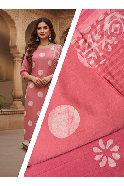 n7 Unstitched 3-Piece Cotton Suit Material – Pink Floral & Polka Design