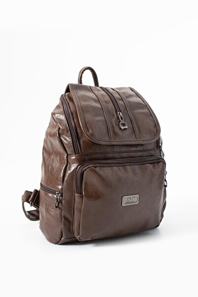 571 Collections Çanta Faux Leather Washed Backpack (Polyurethane) Brown Model:(571-14-16J)
