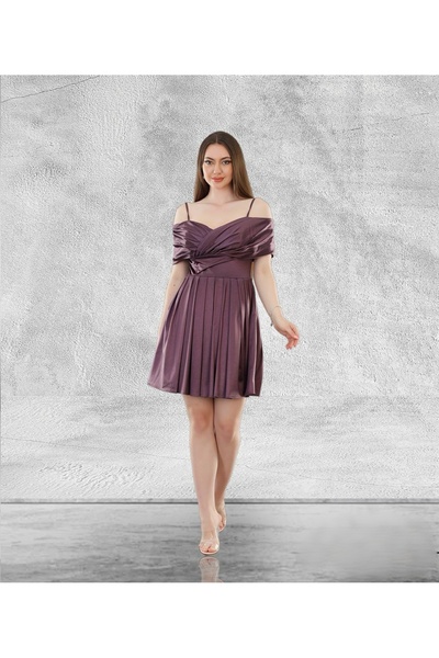 NONCONCEPTMODA Cepli Pileli Askılı Kısa Saten Elbise