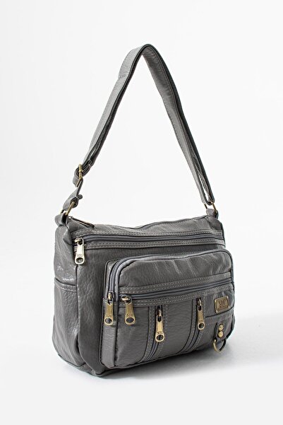 571 Collections Çanta Washed Leather Crossbody Shoulder Bag Polyurethane Leather Gray Model:(571-14-16D)