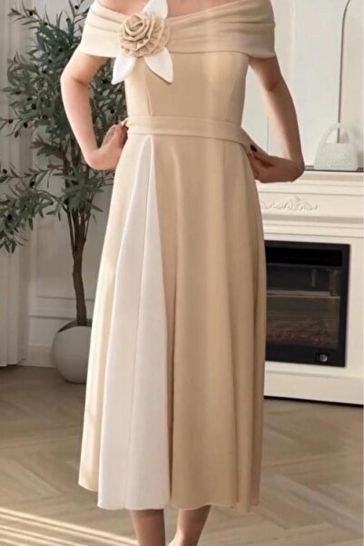 Orange Elegant Soft Dress with Raised Floral Detail