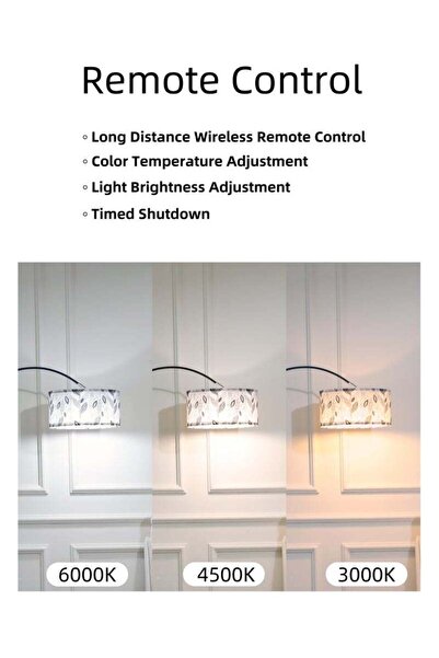 X SPRING Floor Lamp - 3 Adjustable Color Temperatures, with Shade & Remote Control