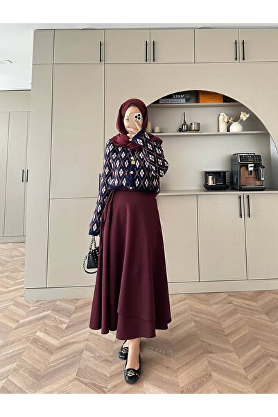 MYGİYİMİSTANBUL Premium Quality Scuba Fabric Design Loose Long Skirt