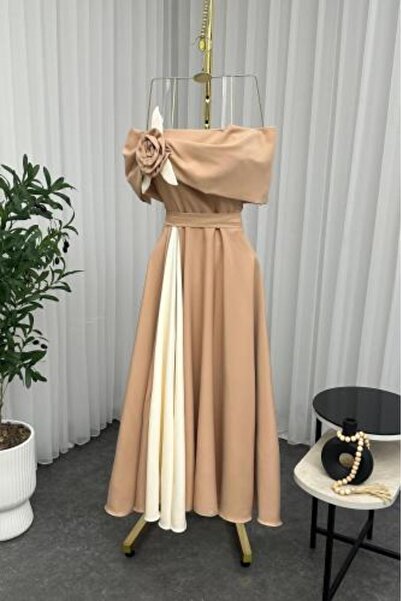 Orange Elegant Soft Dress with Raised Floral Detail