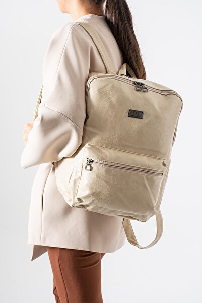 571 Collections Çanta Faux Leather Washed Backpack (Polyurethane) Cream Model...