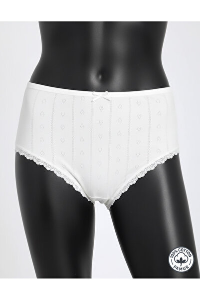 Altınay Luxury Lace Jacquard 100% Cotton 2-Piece Women's White Bato Panties Jak2A