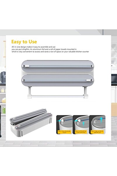 Generic 3 in 1 Wrap Organizer Aluminum Foil Dispenser,magnetic foil and plastic wrap organizer