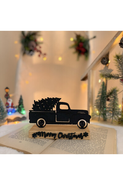 DECORADI Decoratiune Craciun, Masinuta cu Brad si Text „Merry Christmas” Baza...