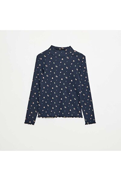 KİABİ Cotton Ribbed Roll Neck Top BLUE