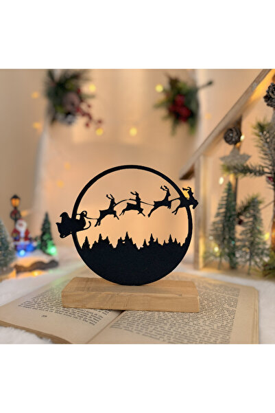 DECORADI Decorațiune Moș Crăciun cu ren, bază din lemn, negru 14,5 cm, cadou ...