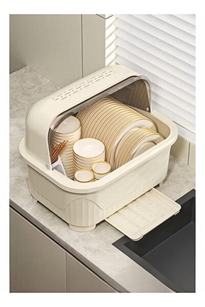 DOMEET رف تجفيف الأطباق، منظمات رفوف الأطباق الكبيرة مع غطاء ولوح تصريف، صندو...