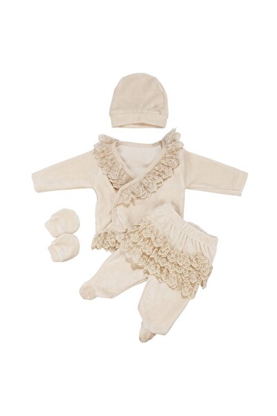 bebegen طقم خروج من المستشفى مكون من خمس قطع من قماش الدانتيل المخملي للأطفال...