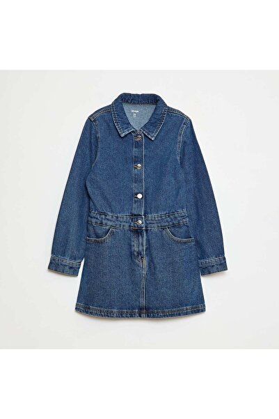 KİABİ Denim Dress with Snap Fastening BLUE