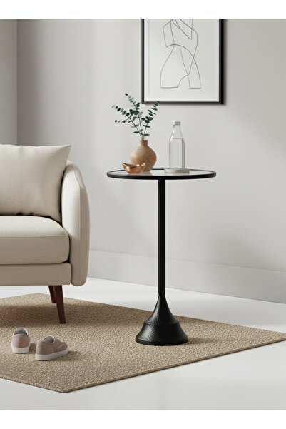 Living طاولة خدمة زجاجية بقاعدة فولاذية سوداء 60 × 35 سم