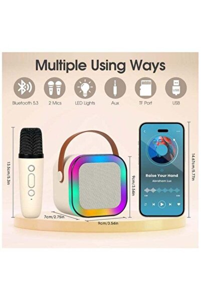 Generic Mini Portable Bluetooth Karaoke Machine with 2 Wireless Microphones and LED Lights (Beige)