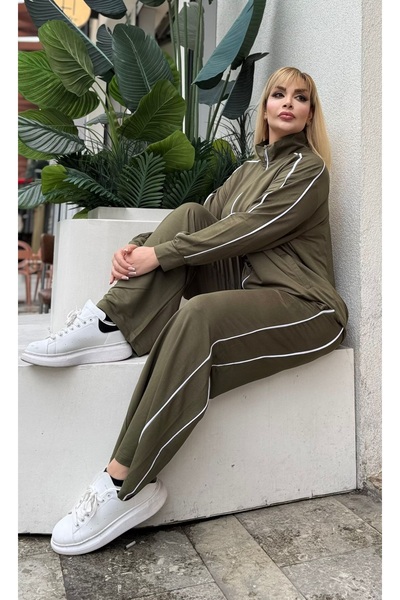 Butik Nilyam Γυναικείο Σετ Φούτερ Ζακέτα Μεγάλου Μεγέθους Διπλό διακοσμητικό ρέλι ελαστικό ύφασμα 25080