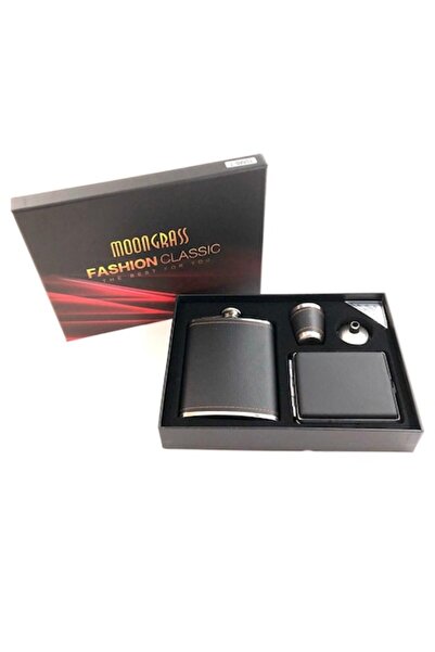 Ems Set cadou Moongrass alcatuit din 1 x plosca, 1 x tabachera, 1 x shot, 1 x palnie, negru