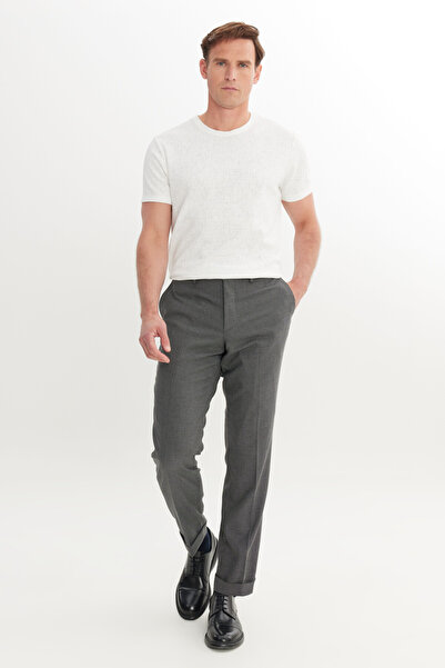 ALTINYILDIZ CLASSICS Ανδρικό κλασικό παντελόνι με μαύρο χρώμα Comfort Fit, άνετο κοψίματος, με σχέδιο Bird Eye, ελαστική μέση και πλαϊνές τσέπες