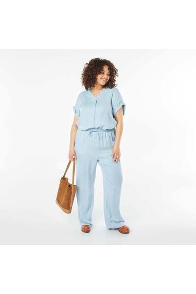 KİABİ Blouse with mandarin collar and short roll-up sleeves BLUE