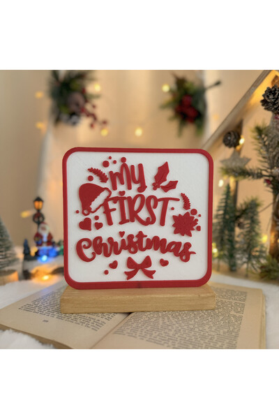 DECORADI Decoratiune Craciun, „My First Christmas”, Baza din Lemn , Alb/Rosu,...