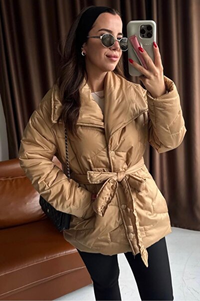 LEVURE W Patterned Quilted Coat Camel