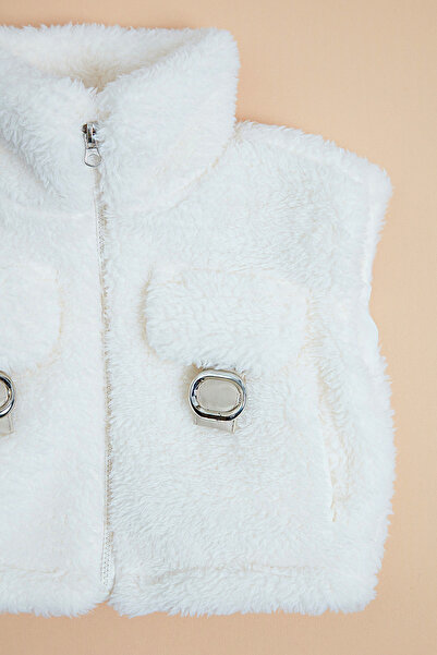 Fulla Moda Дівочий плюшевий жилет з кишенями, деталізованим поясом і високим коміром