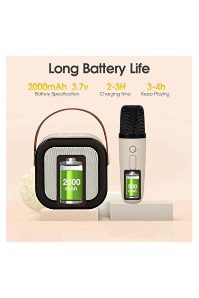 Generic Mini Portable Bluetooth Karaoke Machine with 2 Wireless Microphones and LED Lights (Beige)