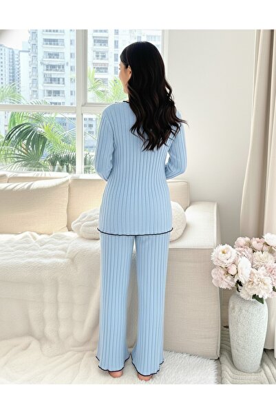 Miss Dünya Lissa Yumoş Textured Maternity & Postpartum Comfort Pajama Set with Adjustable Waist Support, Suitable for Breastfeeding