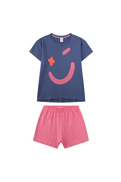 Sanetta Mädchen Schlafanzug, kurz - Teens, Smiley, Shorty, Single Jersey, Bau...