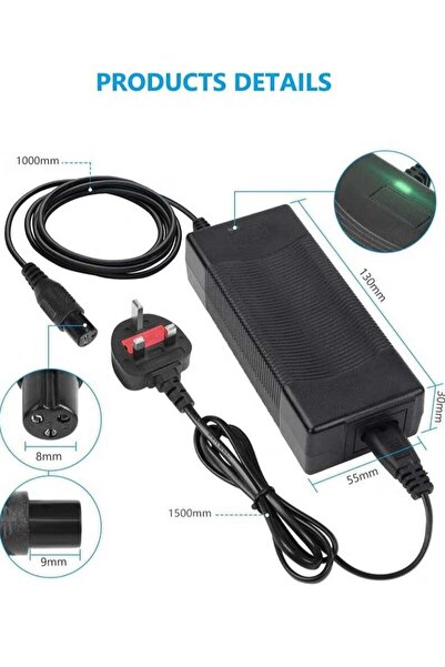 Generic 42V 2A Electric Scooter Charger 3-Pin DC 8mm Universal Adapter (36V Li-ion)