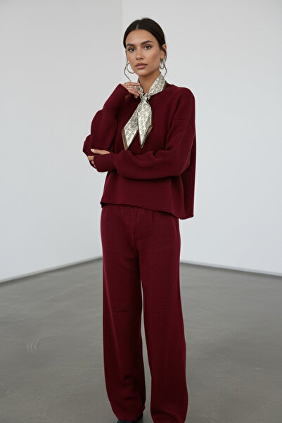 NEWCO Scarf, Biscuit Collar, Wide Leg, Two-Piece Knitwear Set