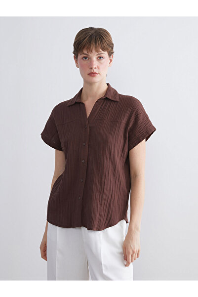 LC Waikiki Classic Brown Textured Muslin Women's Shirt
