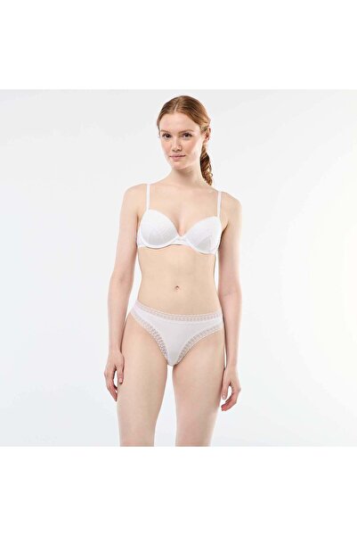 KİABİ Ribbed tanga with lace trim WHITE