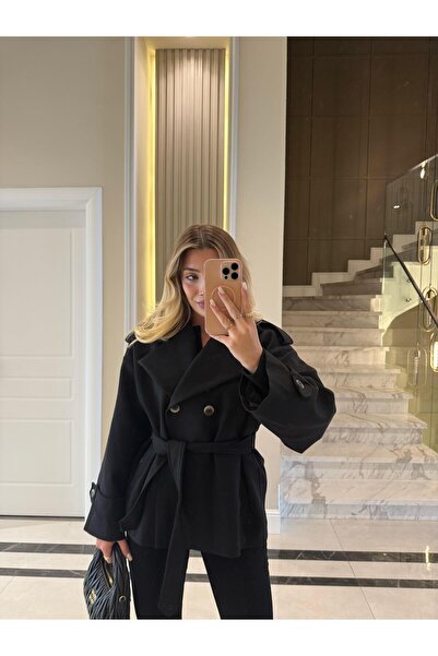 CKBUTİK Siyah Oversize Trençkot-9592