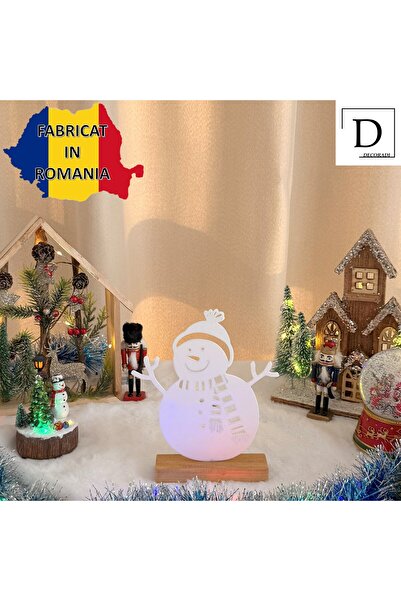 DECORADI Christmas Decoration, Snowman, -friendly, Wooden Base, White, 21.5cm, Christmas Gift