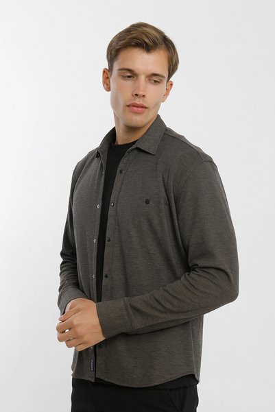 Smc by Semco Collar Buttoned Long Sleeve Snap Fastener Cotton Lycra Men's Shirt