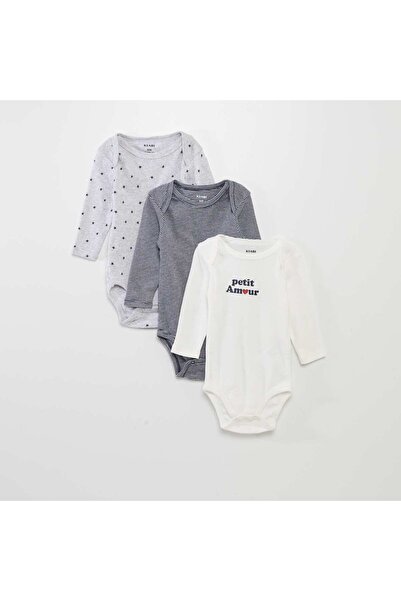 KİABİ مجموعة من 3 أجسام بأكمام طويلة باللون الرمادي