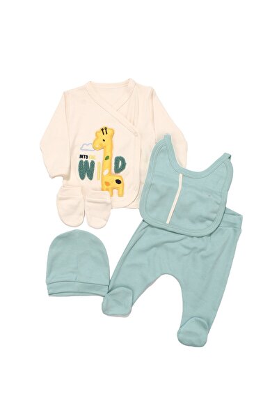 bebegen Baby Boy Ecru Green Giraffe 5-Piece Hospital Discharge Set