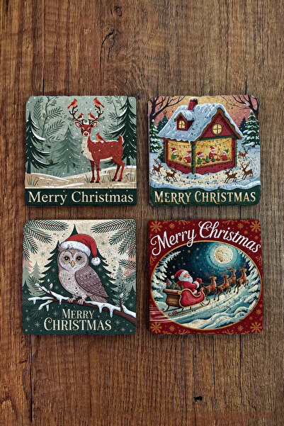 Begoloni Stone Decor Natural Stone Coasters - Vintage Christmast Printed 10X10Cm New Year Stone Coasters 514