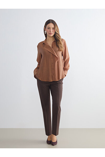 LC Waikiki Classic Beige Double-Breasted Collar Women's Shirt Tunic