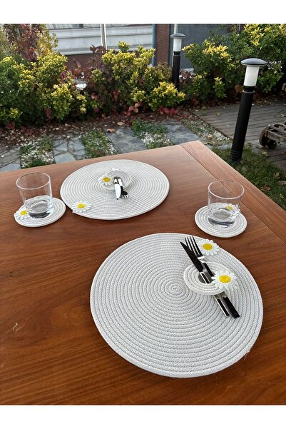 homeınn Handmade Daisy Detailed Wicker Look 6 Piece Presentation & Serving Set – Tableware Presentation – White