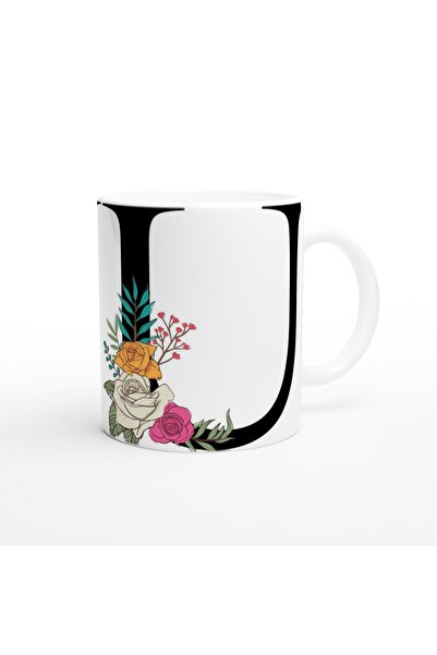 Wisdom Rain Letter U Flower Motif Letter Mug