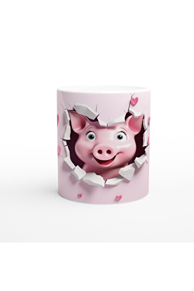 Wisdom Rain Sweet Pig Looking from the Pink Crack Themed Printed Mug