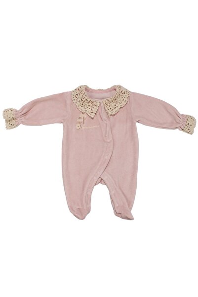 bebegen Kız Bebek Lila Dantelli Yakalı Kadife Çıtçıtlı Tulum