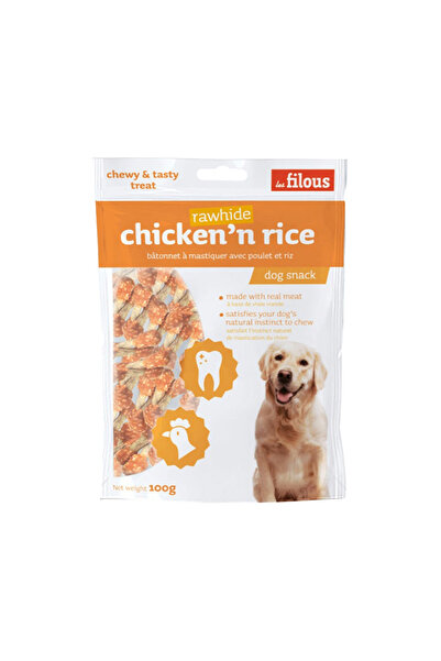 Les Filous مكافآت الكلاب من أعواد الدجاج والأرز المصنوعة من جلد البقر الخام - 100 غرام