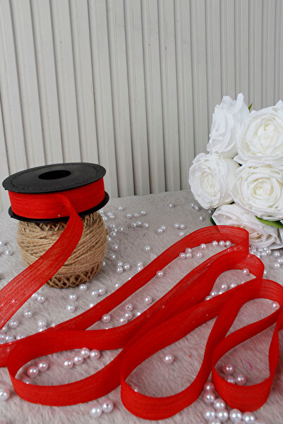 Mortex Red Naples Linen Ribbon 2.5 cm 20 m - Hamper, Wedding, Engagement, Dowry, Gift, Decoration, Party