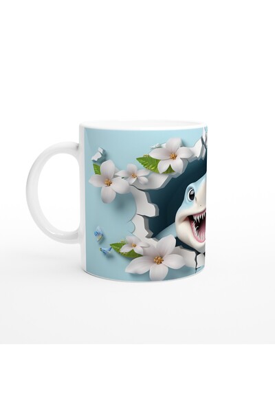 Wisdom Rain Cheerful Shark and Flower Themed Mug Cup That Holes the Wall