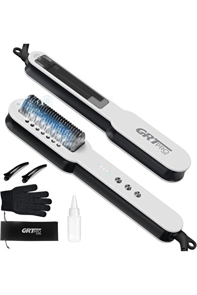 GRT PRO Hydro-Ionic Ceramic Hair Straightener Brush 2-in-1 (d.White)