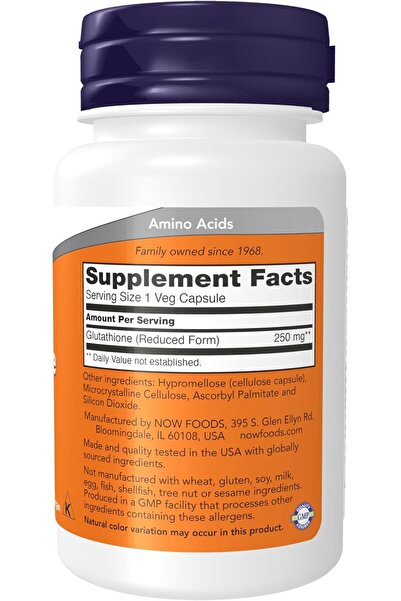 Now Glutathione 250 mg Vegetable Capsules - 60 Count