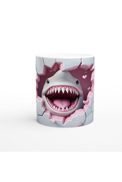 Wisdom Rain كوب مطبوع عليه شكل قلب وردي على شكل قرش يمزق الجدار